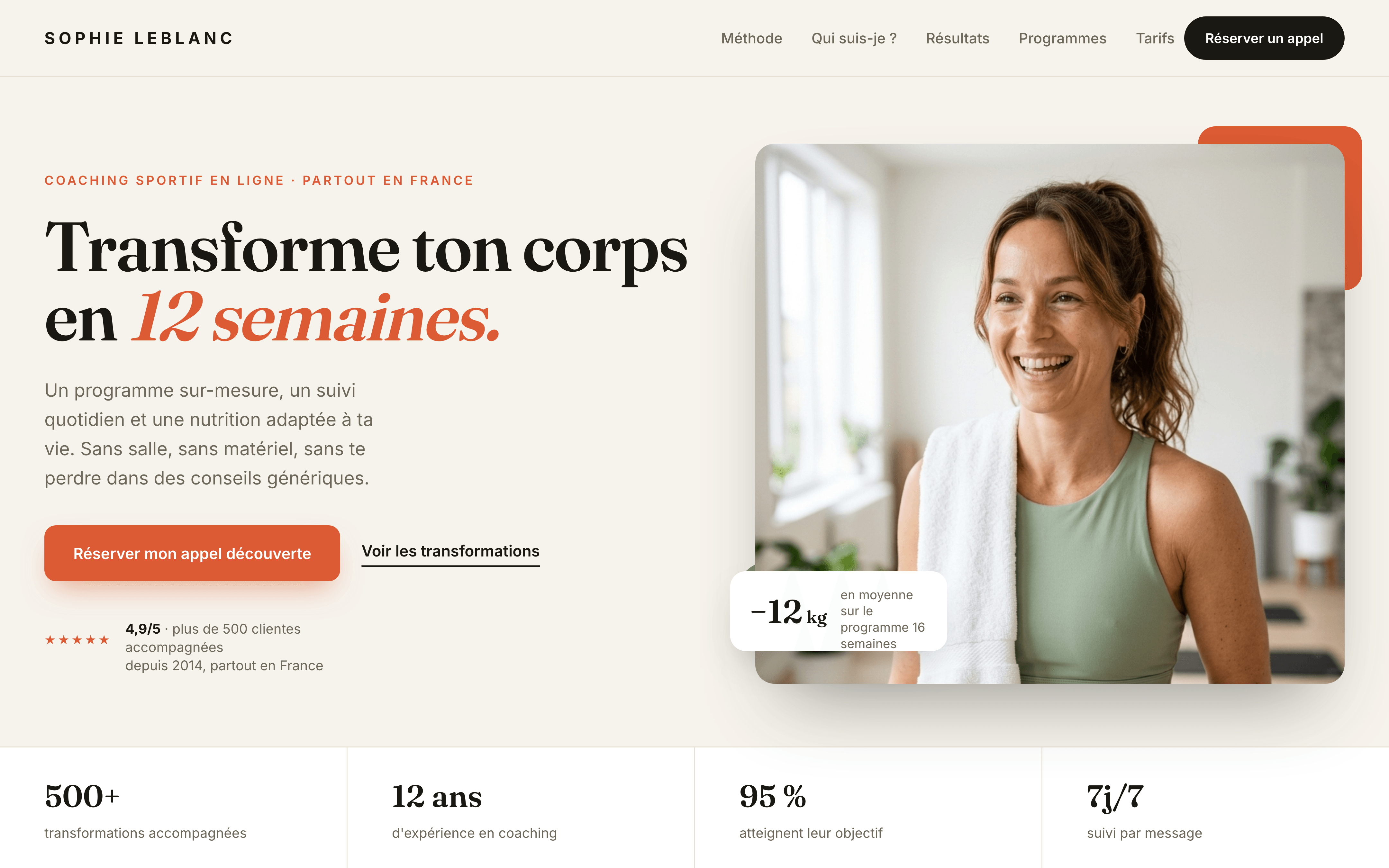 Modèle de site web de coach sportif inclus dans Athletis — template « Sophie »